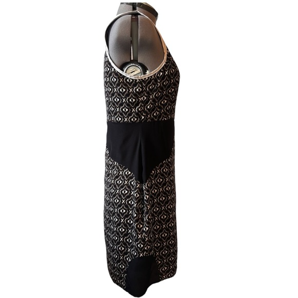 Collective Concepts Geometric Bodycon Dress | Size L | Black & Beige Panel - Picture 2 of 6